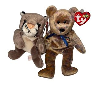 Ty Beanie Babies Brown Otter and Multicolored Bear